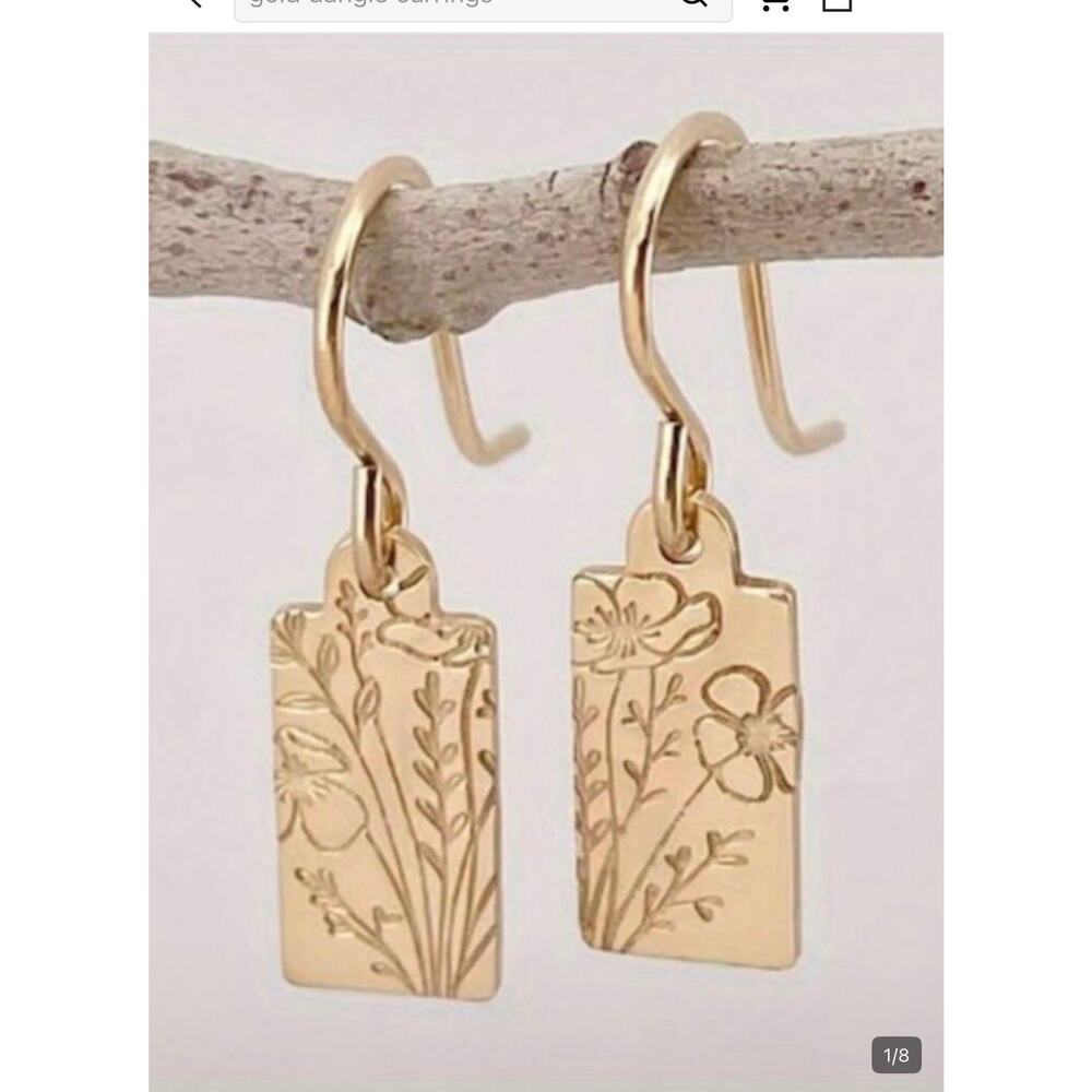 Anthropologie Wildflower Botanical Gold Tone Dangle Earrings Romantic nwot